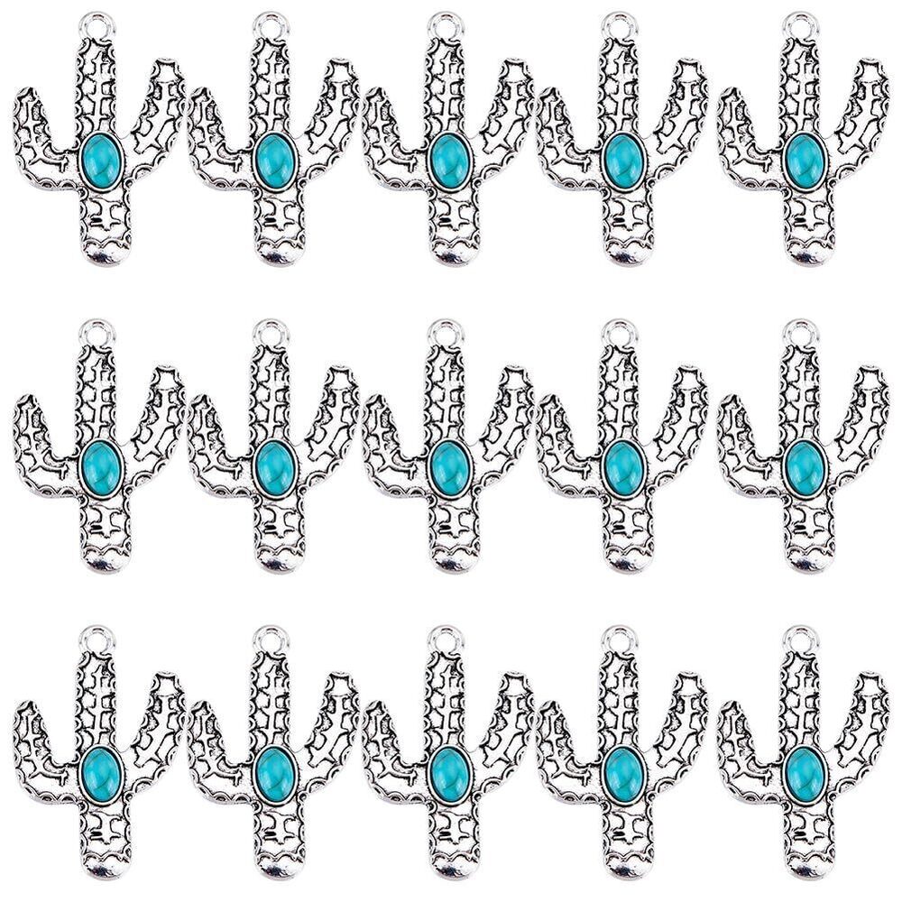 7787 1 Box 20Pcs Small Cactus Charm Bulk Cactus Charms Mini Silver Summer
